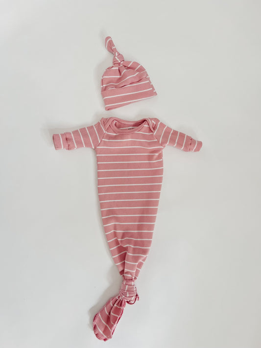 Baby Knotted Gown Pink Stripes